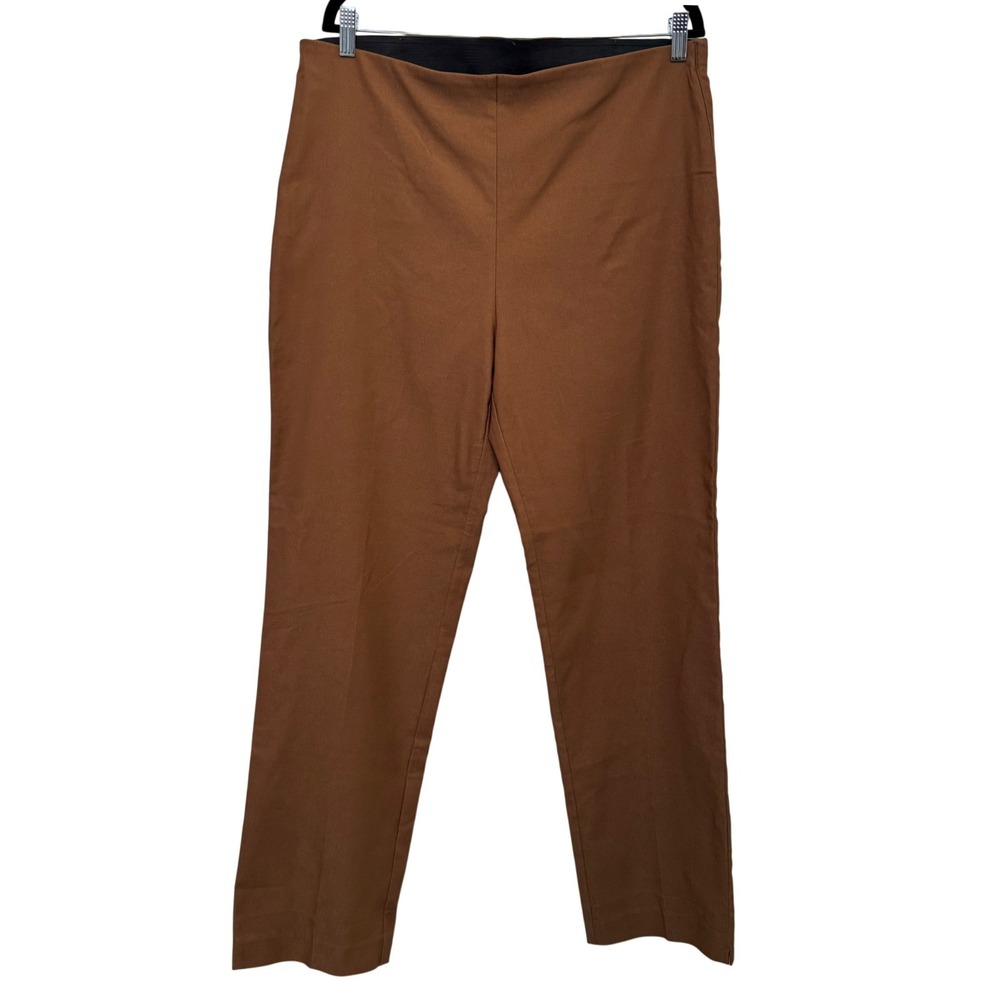 Slim-Sation Womens Pants 14 Brown Pull On Straight Leg Office Business Casual